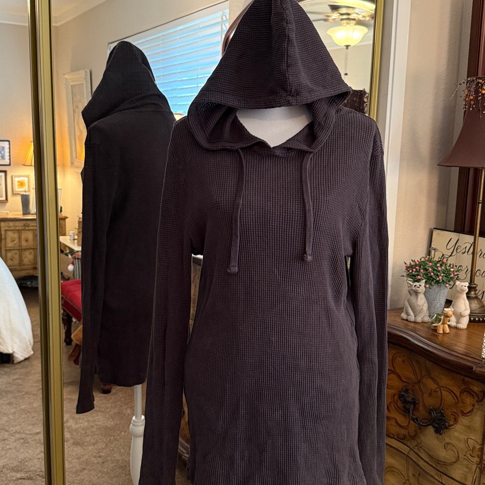 Dark Hooded Long Sleeve Top